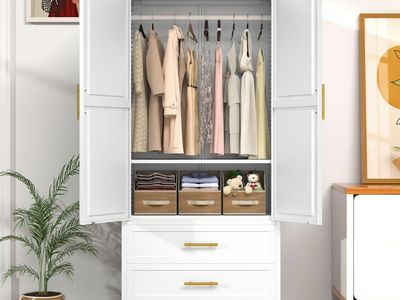 Steel Armoire Wardrobe Cabinet W/2 Drawers