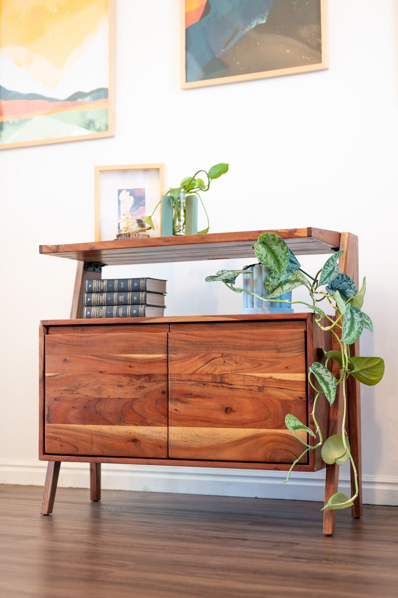 Mango Wood + Iron: Mid-Century Modern Boho Media Stand – Urban Outfitters