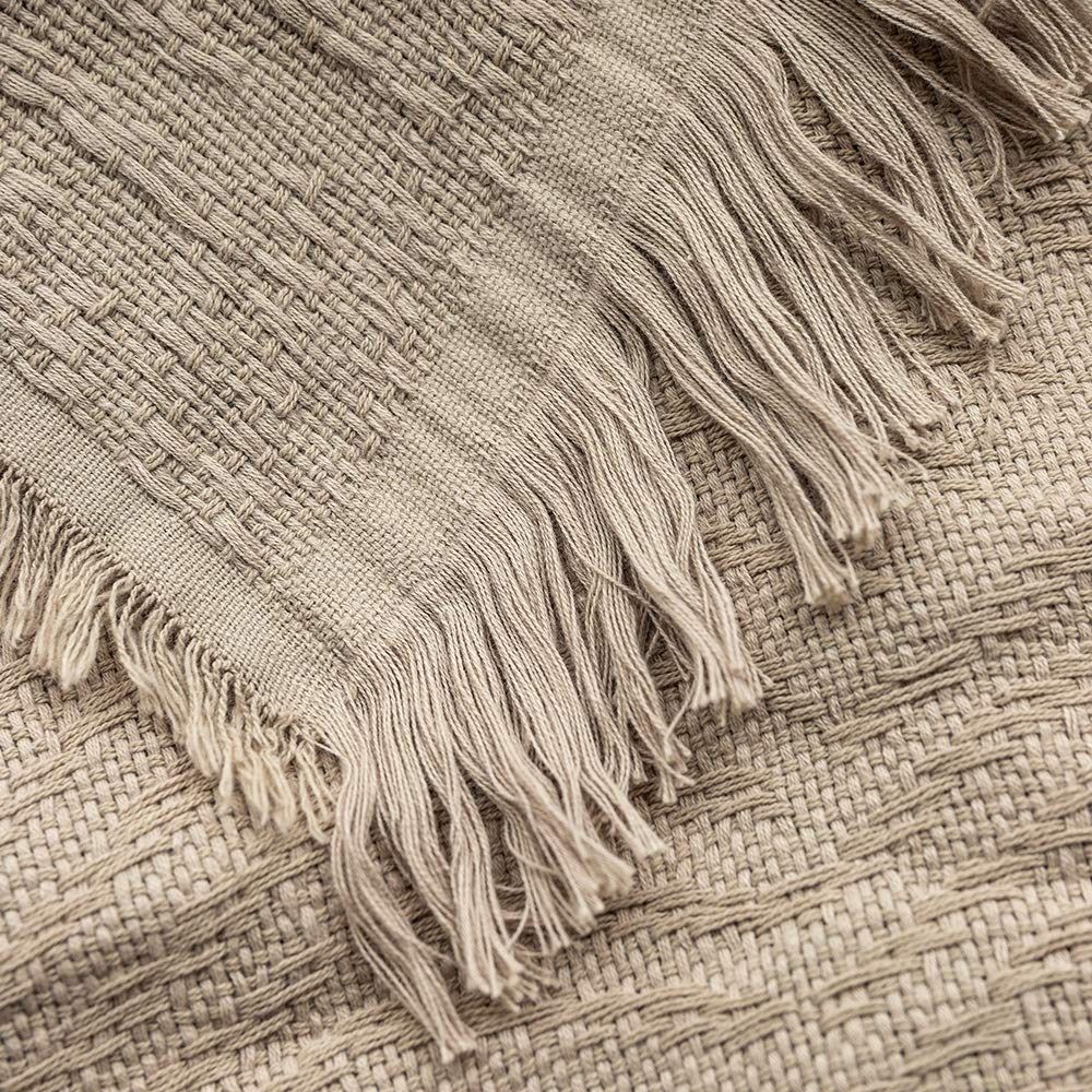 Cozy Neutral Fringed Throw Blanket - Soft Woven Texture