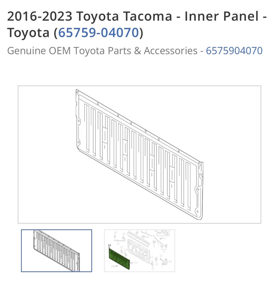 Toyota Tacoma - Inner Panel - Toyota (65759-04070)