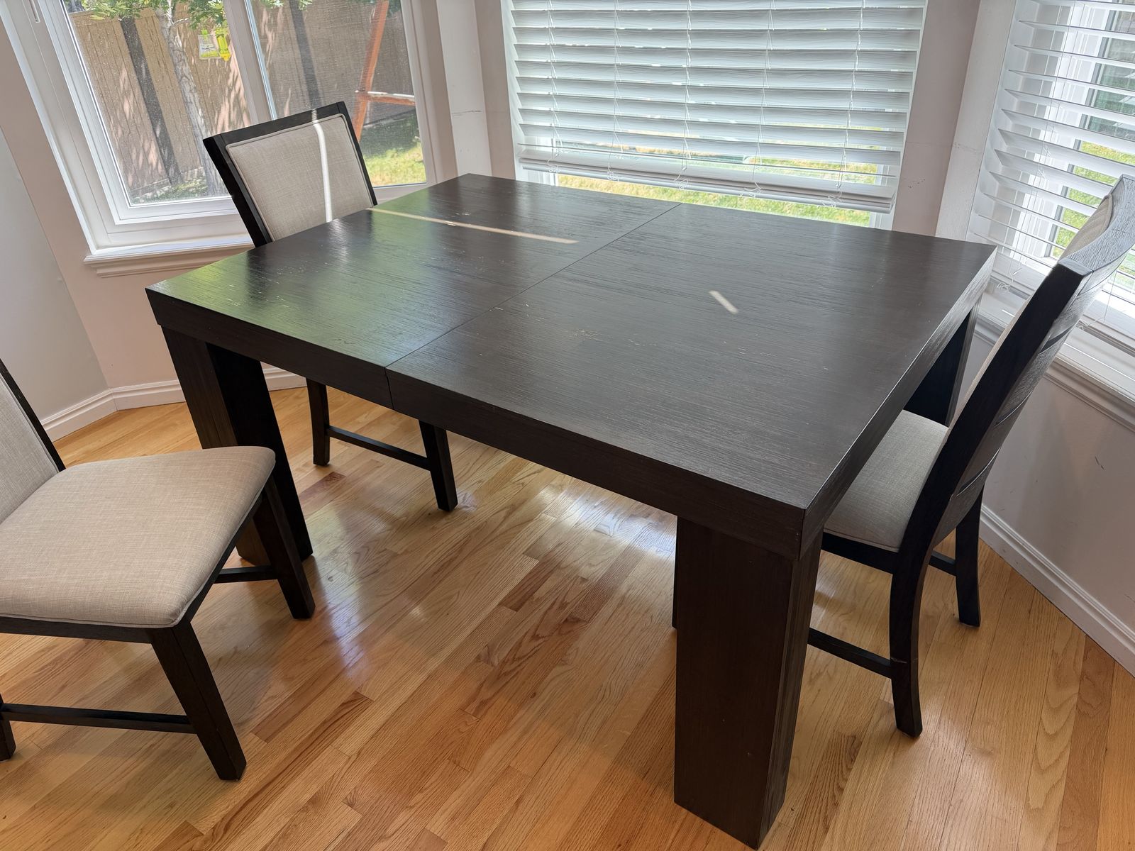 Solid Dining Table + 7 Chairs (Dark Walnut Finish)