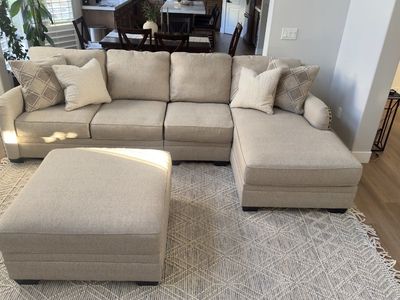 Spacious Beige Sectional Sofa with Ottoman - Excellent Condition, Comfortable Seating