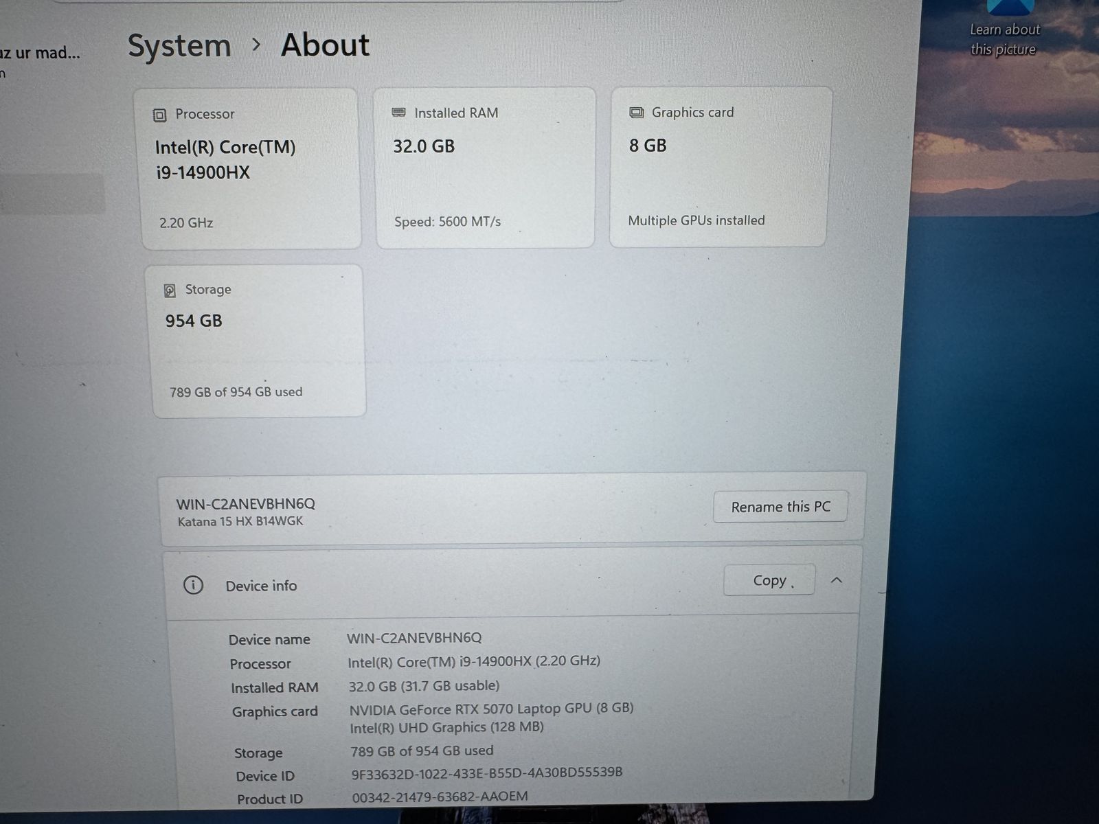2026 MSI Katana 15 HX, 32gb, 5070, i9-14900h