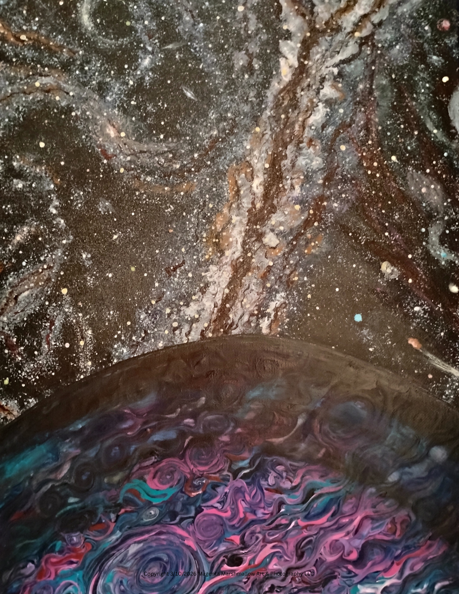 Colorful planet near galaxy arm. Fleece blanket