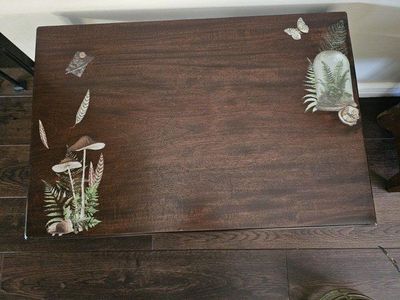 Vintage Upcycled Coffee Table with Botanical Mushroom and Fern Decals
