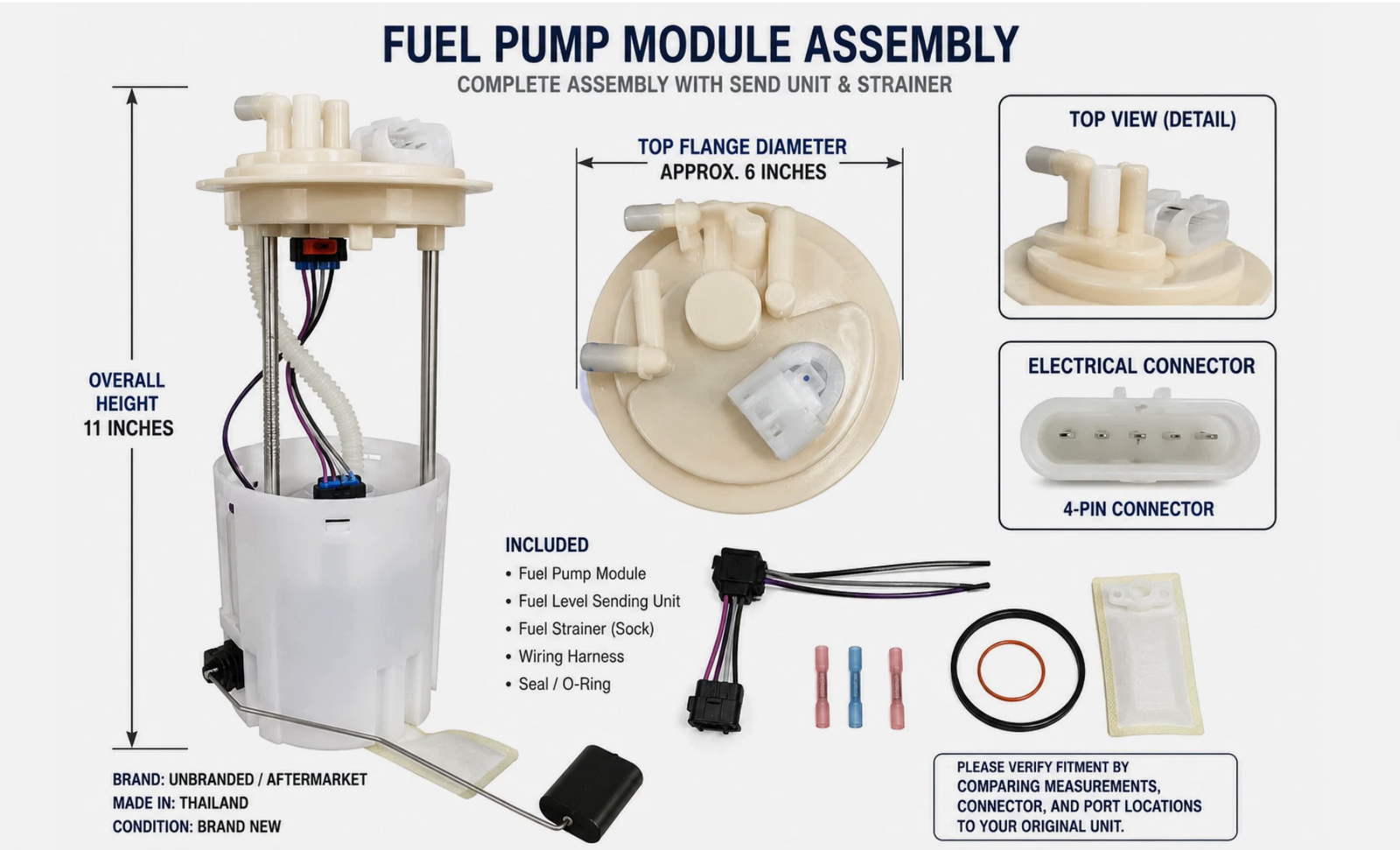 New Fuel Pump Module Assembly w/ Strainer & Sending Unit 4-Pin 11" Universal GM