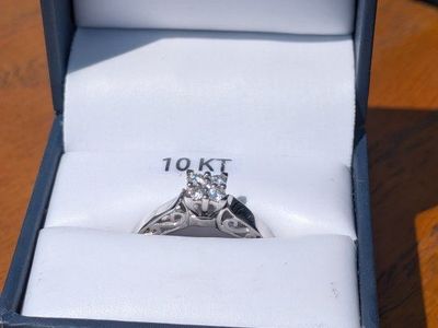 Keepsake 10K White Gold Diamond Engagement Ring with Filigree Detail