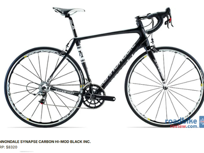 $8400 Cannondale Hi-Mod Synapse (Lab 71 / Black Inc) carbon road bike SRAM Red - 54cm - Mavic Ksyrium wheels