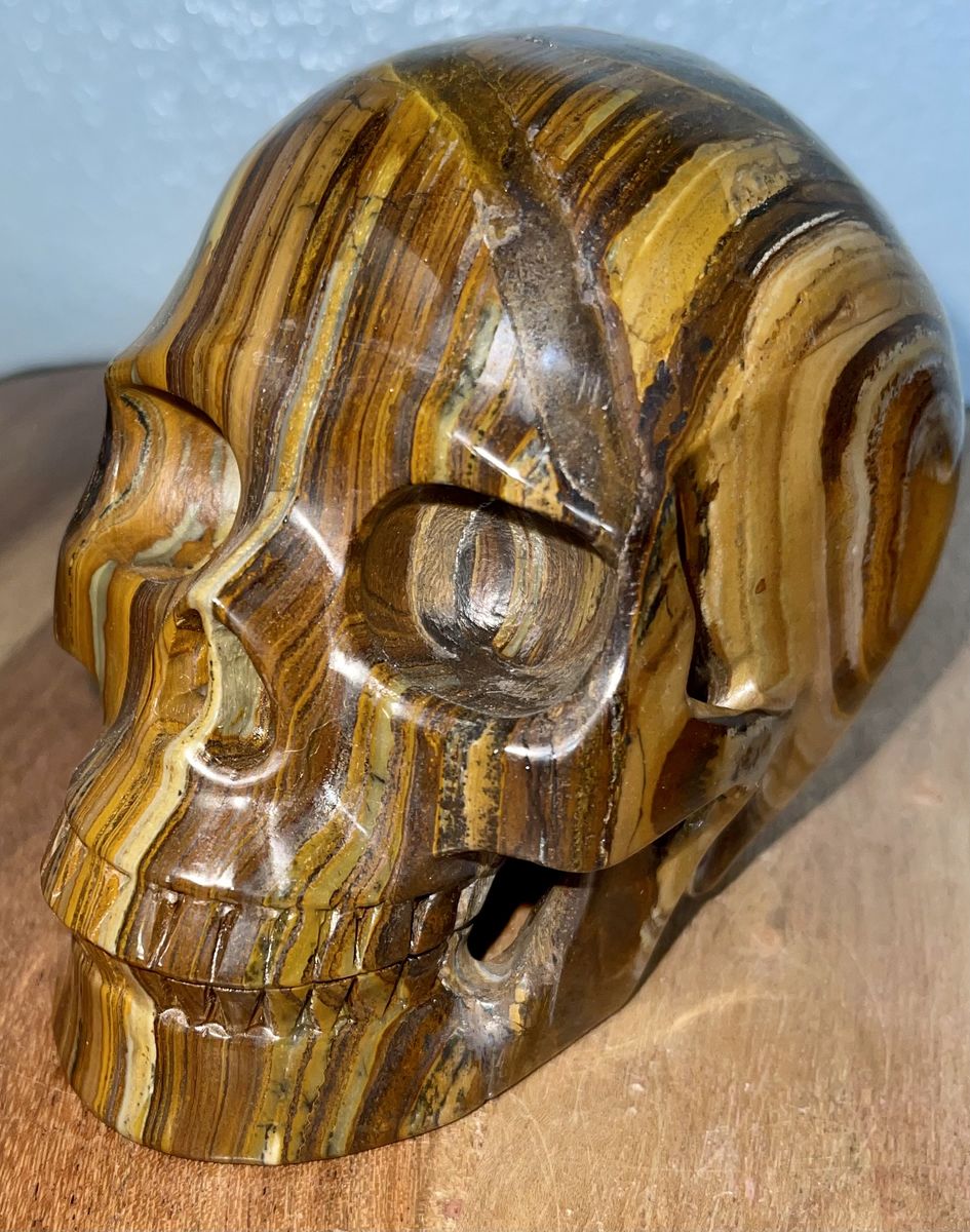 NEW Crystal 5" SKULL TIGERS EYE Gold Brown Tiger’s Flashy Stone Home Decor Decoration Figurine Statue Collectible