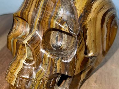 NEW Crystal 5" SKULL TIGERS EYE Gold Brown Tiger’s Flashy Stone Home Decor Decoration Figurine Statue Collectible