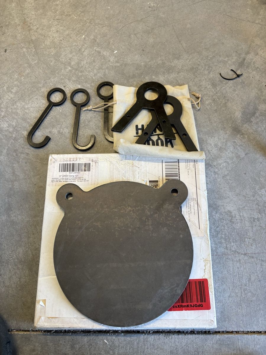 AR500 10" Gong 1/2" Steel Target Shooting Kit with Hooks
