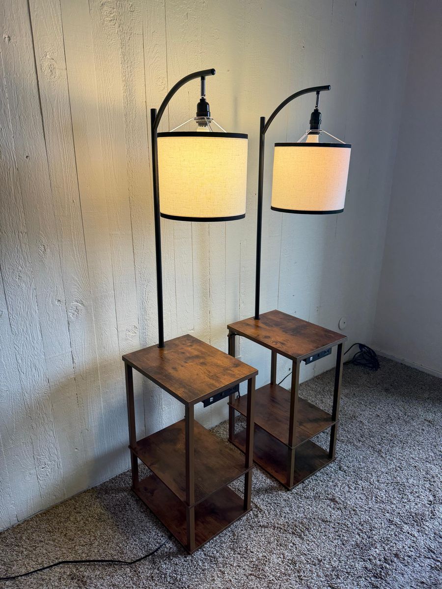 2 Floor Lamps with Table: Lamps for Living Room/Bedroom with USB Charging Station Port
