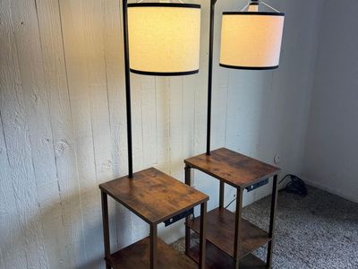 2 Floor Lamps with Table: Lamps for Living Room/Bedroom with USB Charging Station Port