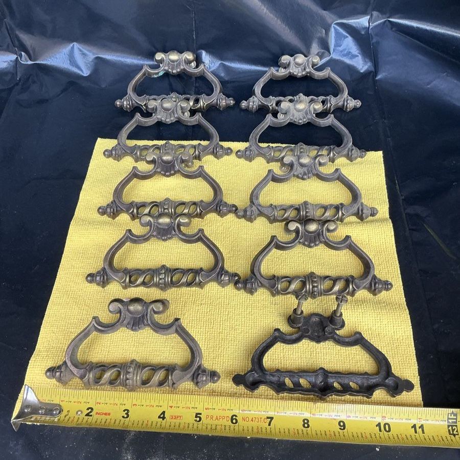 10 Vintage Antique Brass Rococo Style Bail Pulls Drawer Handles Dresser Hardware
