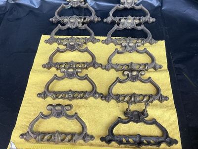 10 Vintage Antique Brass Rococo Style Bail Pulls Drawer Handles Dresser Hardware