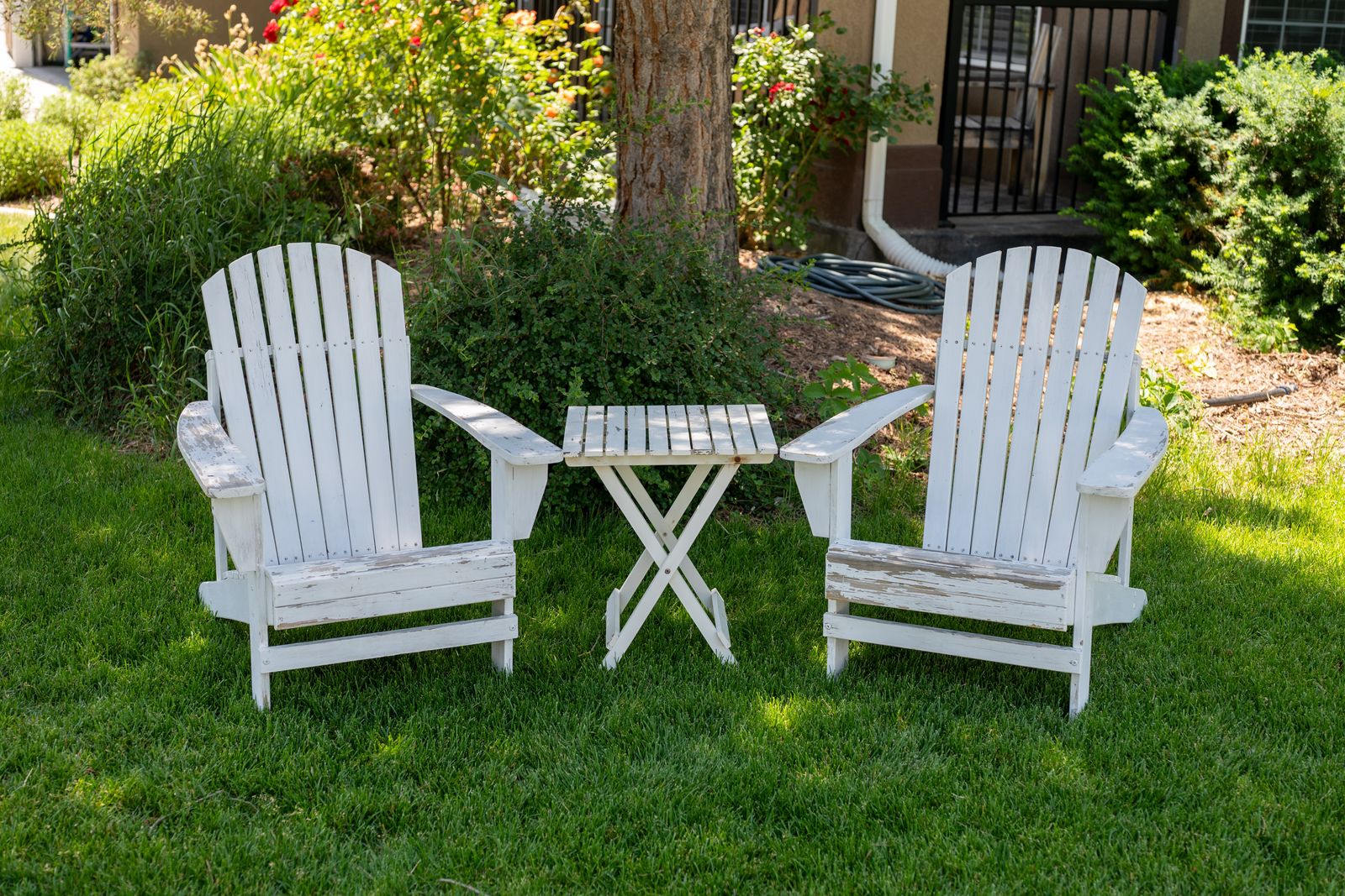 SOLID WOOD Adirondack Chairs and End Table