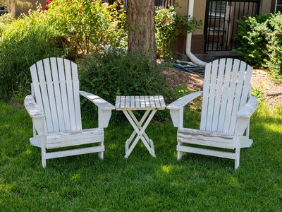 SOLID WOOD Adirondack Chairs and End Table