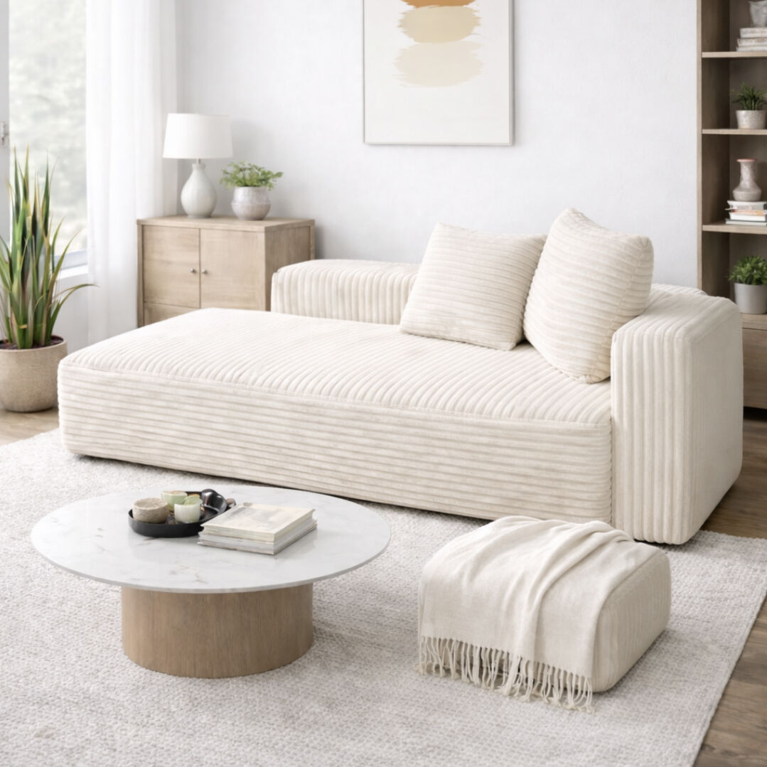 NEW! 68” Sofa Loveseat chaise Cream White Corduroy