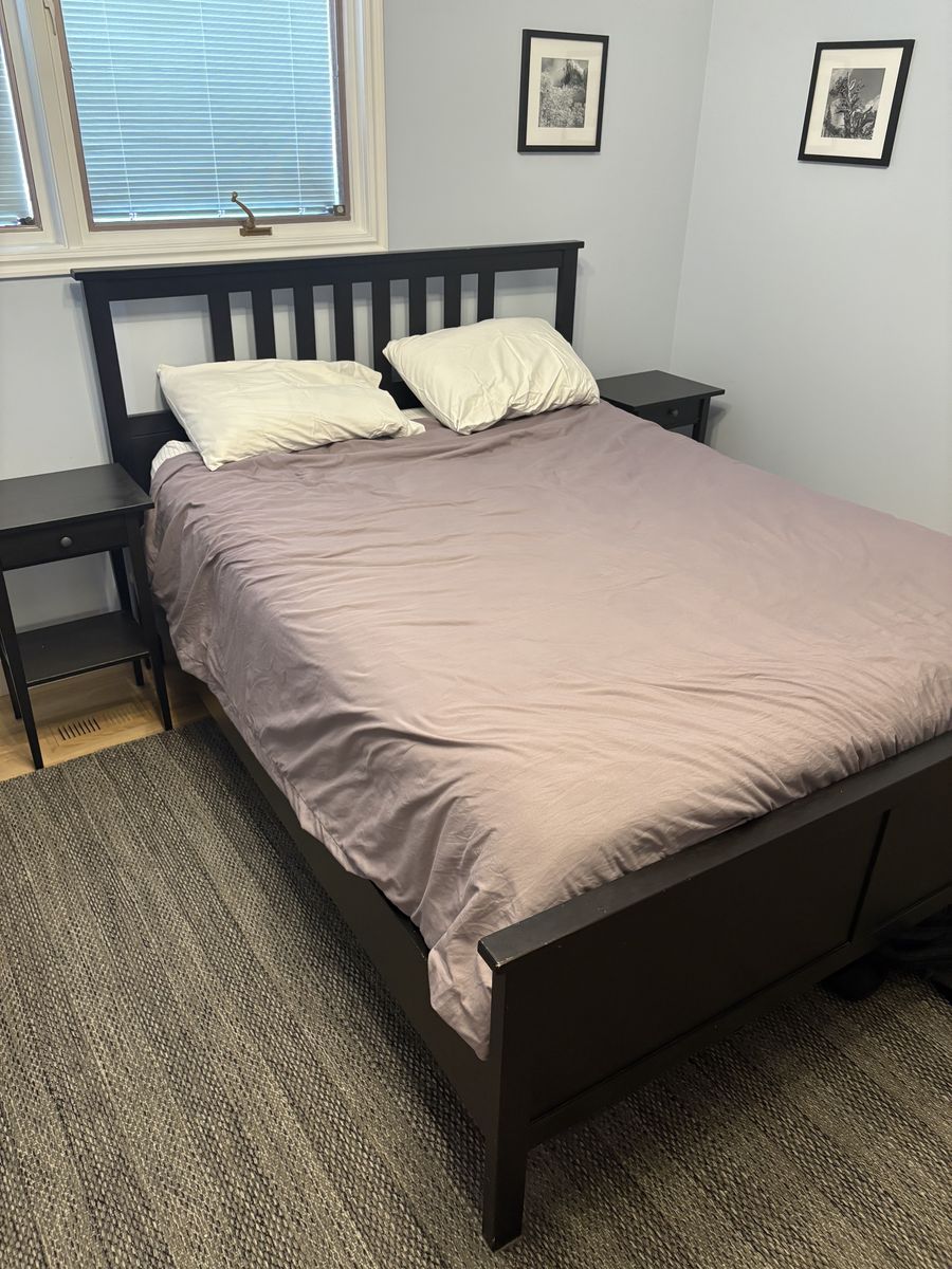 Ikea Hemnes Solid Wood Queen Bed Frame and Nightstands