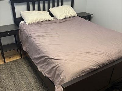 Ikea Hemnes Solid Wood Queen Bed Frame and Nightstands