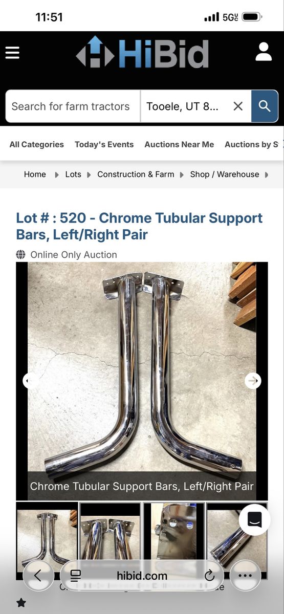 Chrome Tubular Support Bars, Left/Right Pair - Heavy Duty Welded 3 Hole Mounting Plates