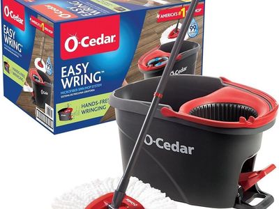 O-Cedar EasyWring Microfiber Mop, Red/Gray Spin Mop & Bucket clean