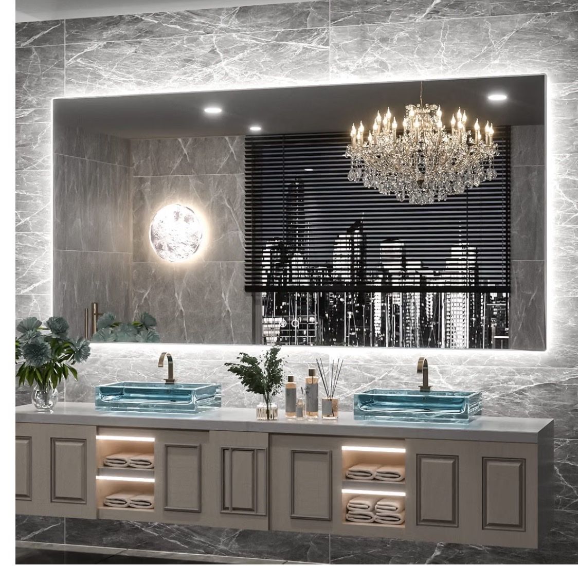 Brand new 60x30 LED lighted Backlit Bathroom Mirror with Anti-Fog, dimmable three colors, tempered glass 