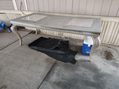 Elegant Mirrored & Wood Dining Table with Curved Legs - Great for Dining Rooms or Entryways OBO