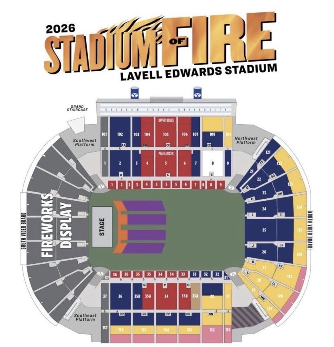 2 Lower Section 2026 Stadium of Fire Lavell Edwards Stadium Tickets July 4th at 8pm - section 27, row 27 - stadium chair include