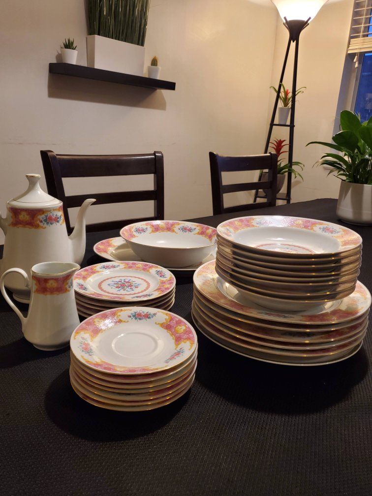 Vintage Floral Dinnerware Set - Teapot, Pitcher, Bowls, Plates & Saucers