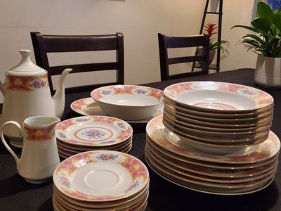Vintage Floral Dinnerware Set - Teapot, Pitcher, Bowls, Plates & Saucers