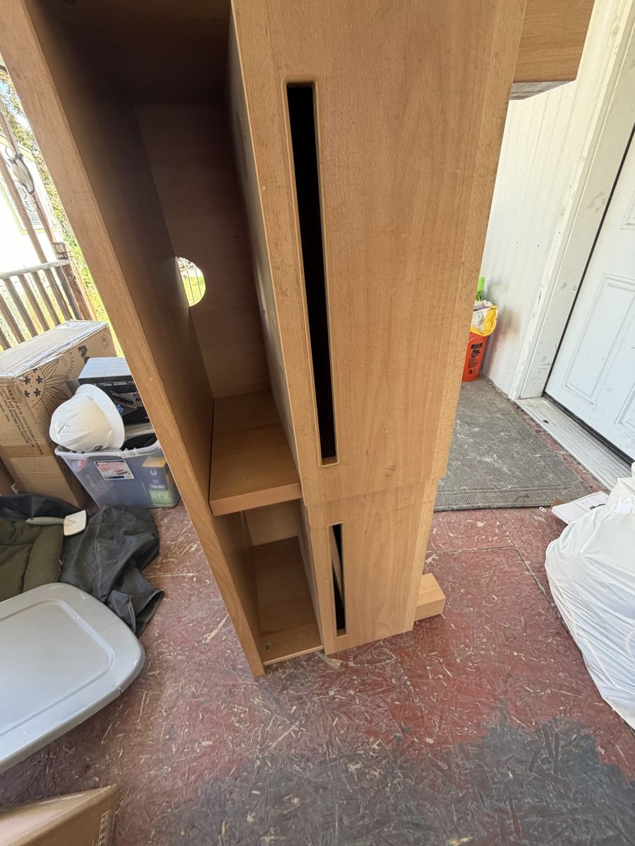 Free Wooden Media Cabinet - Tall Storage Unit with Shelves for TV/Gaming Console, Light Wood Finish