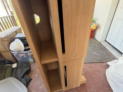 Free Wooden Media Cabinet - Tall Storage Unit with Shelves for TV/Gaming Console, Light Wood Finish