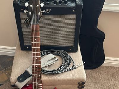 Ibanez Electric Guitar (Les Paul Style) & Fender Mustang I 20W Amp Bundle - Red, Complete Set