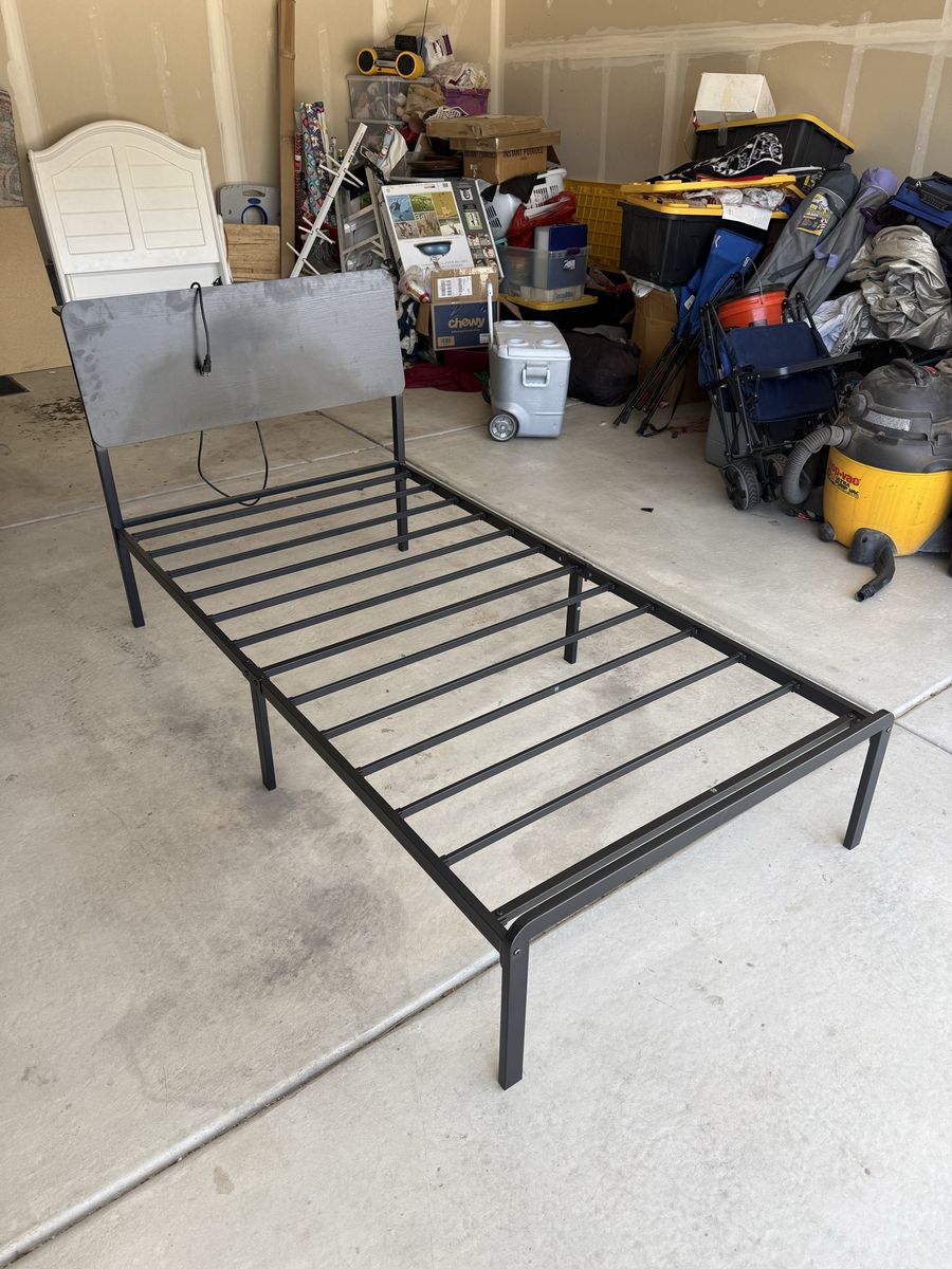 Twin Size Metal Bed Frame with Built-in Outlets & USB Ports, Black