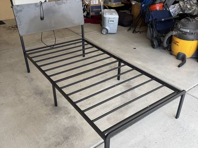 Twin Size Metal Bed Frame with Built-in Outlets & USB Ports, Black