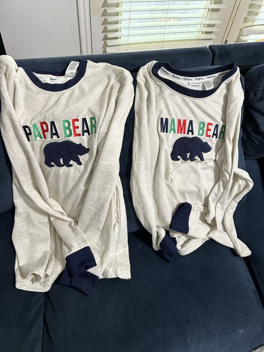 Dearfoams Cozy Comfort Mama Bear & Papa Bear Pajama Tops Size medium, Large Matching Set