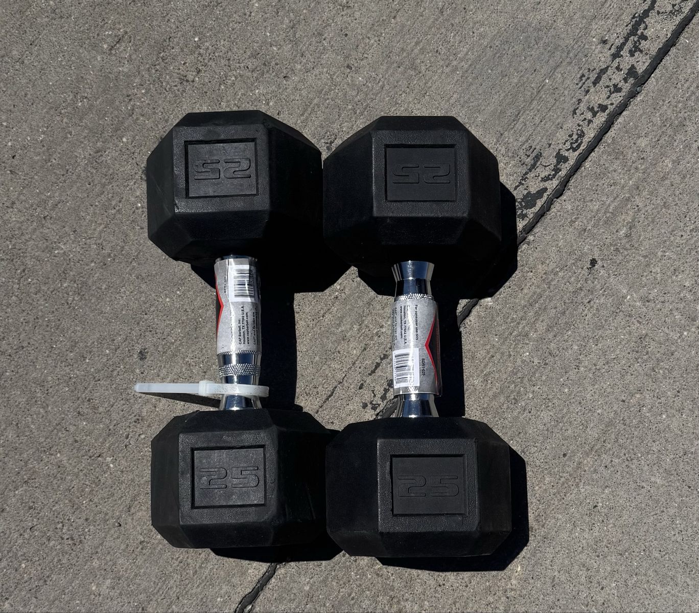 CAP Barbell 25lb Hex Rubber Dumbbells - Pair, SDR1-025, Home Gym Weight Set