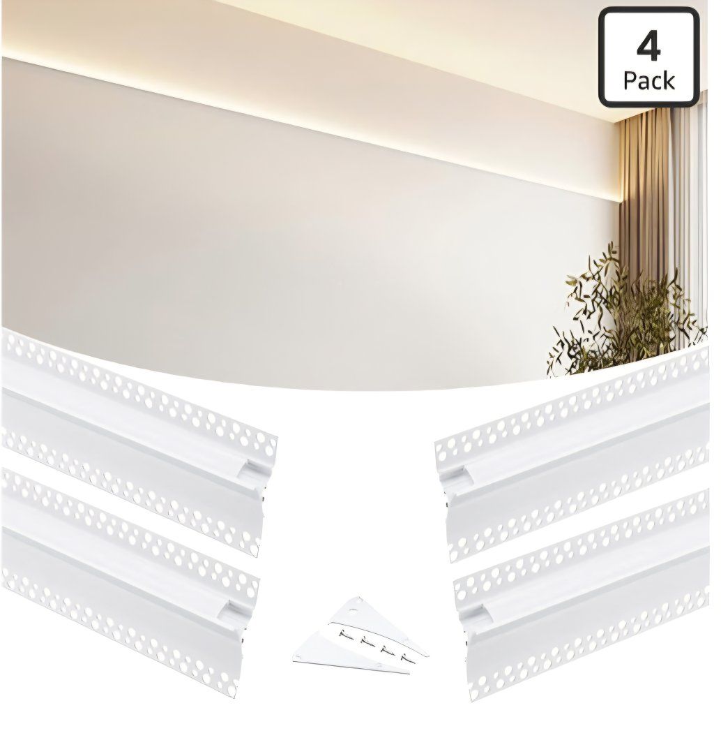 4Pack 6.6ft/2M Wall Washer LED Strip Light Diffuser Aluminum Channel, Trimless Recessed Wall Aluminum LED Profile with Milky Dif