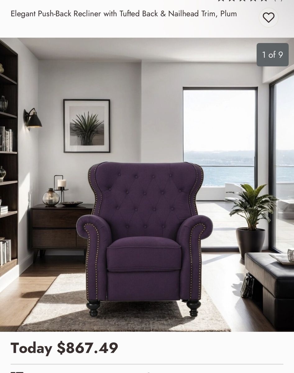 Recliner with Tufted Back & Nailhead Trim