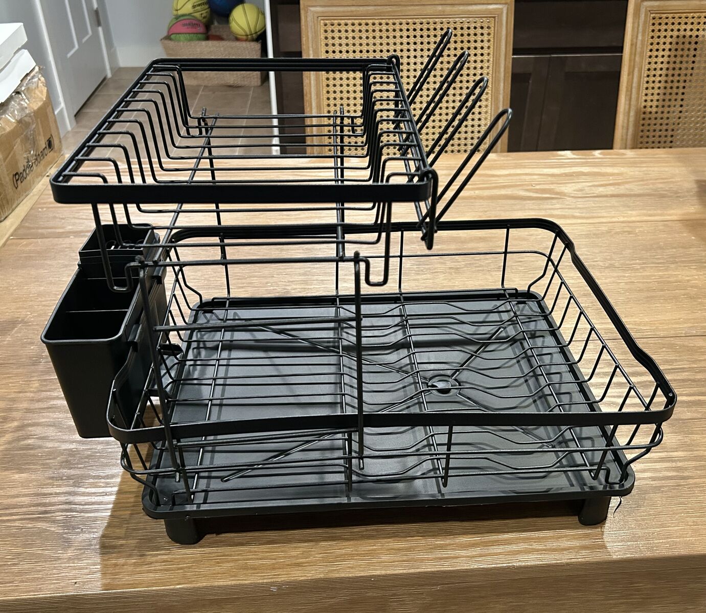 New 2 Tier Black Dish Drying Rack Cutlery Holder Tray