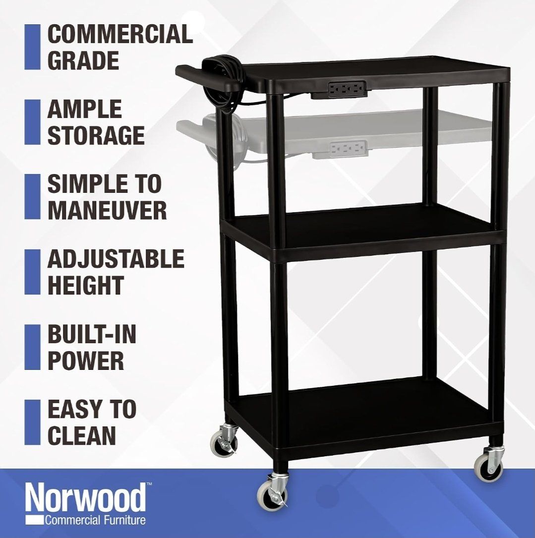 Classroom Office Rolling AV Media Cart with Outlets