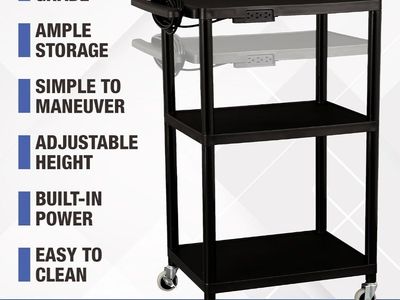 Classroom Office Rolling AV Media Cart with Outlets
