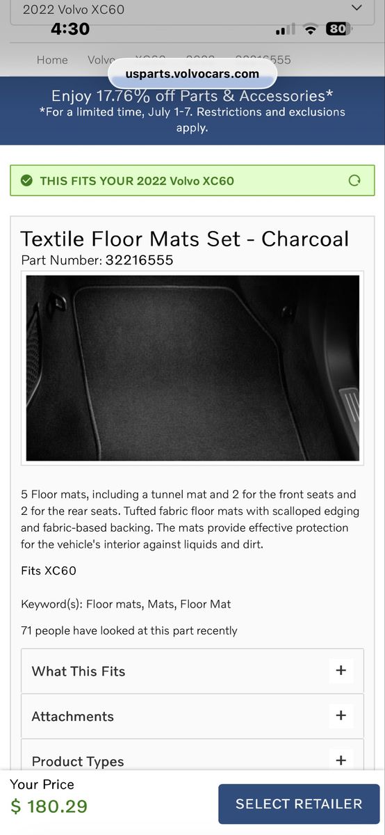 Volvo XC60 NEW car mats