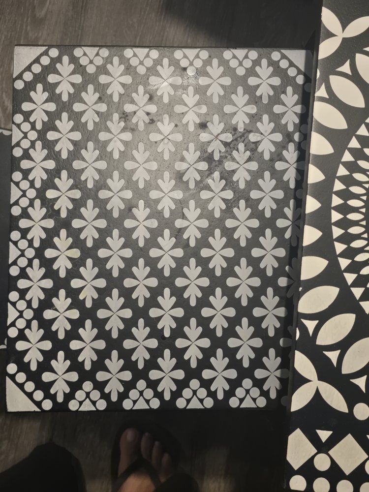 Decorative Small Black & White Patterned tables Hand made - Set of 3.