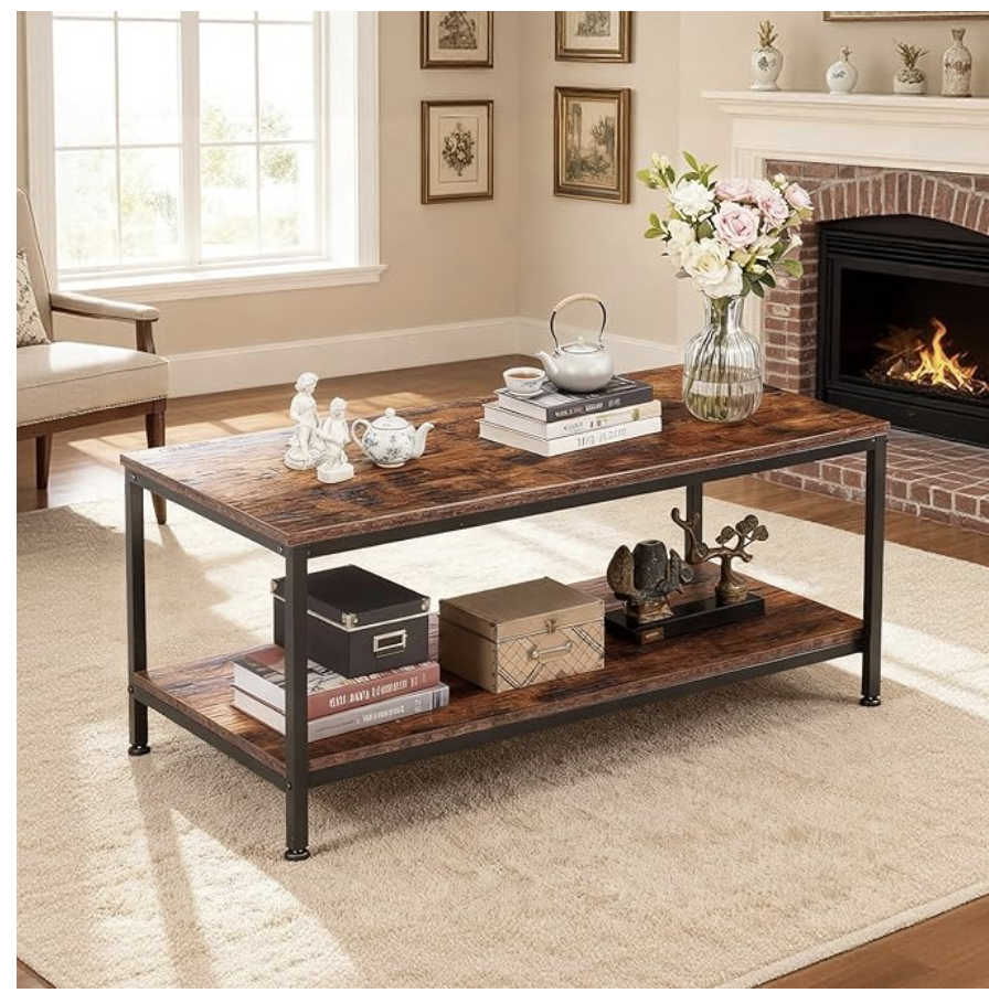 2-Tier Coffee Table Rectangle Rustic Brown (Brand New, still in box)