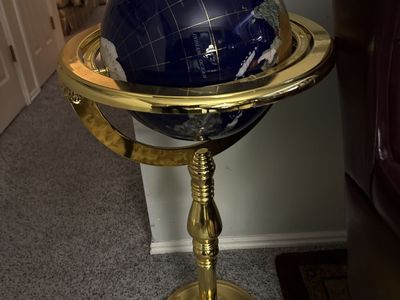 Large 40" Gemstone World Globe With Brass Stand