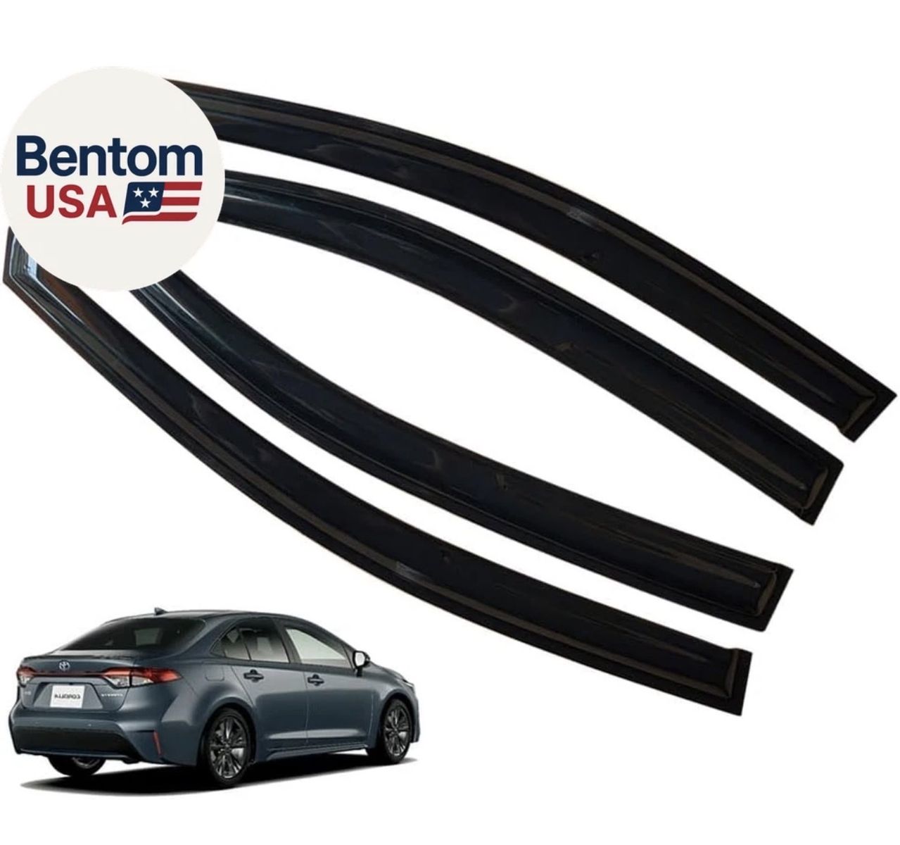 Bentom USA Rain Guards Deflector for Toyota Corolla (2019-2025) 4pc Set, Dark Smoke Tint