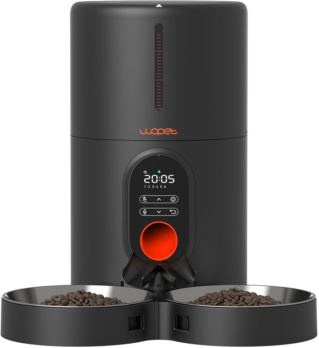 NEW WOPET Automatic Cat Feeders 2 Cats Stainless Steel Bowl, Programmable 1-6 Meals Control, Dual Power for Cats and Dogs