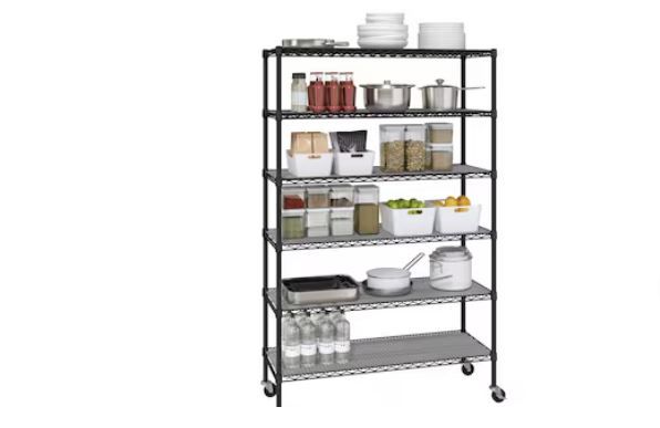 NEW! 6-Tier Heavy Duty Black Metal Wire Utility Shelving Unit 48”W x 18”D x 75.5”H